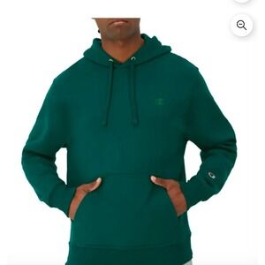 Champion Men's Green Pullover Hoodie Logo Pocket Classic Fit